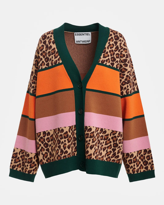 Kaudi Striped Leopard Print Knit Cardigan