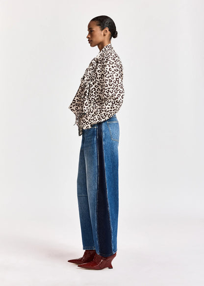Khaleesi Pussy Bow Tie Shirt in Leopard Print