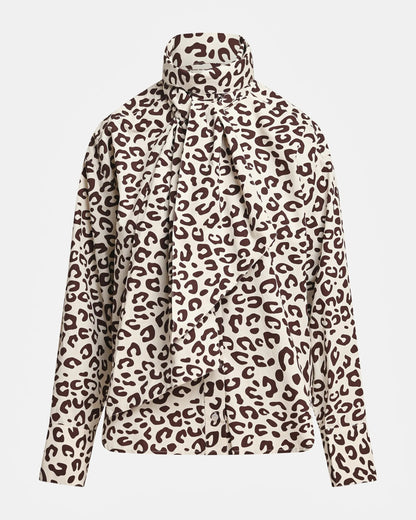 Khaleesi Pussy Bow Tie Shirt in Leopard Print