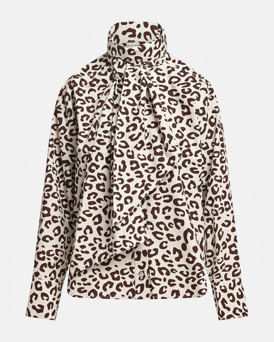 Khaleesi Pussy Bow Tie Shirt in Leopard Print