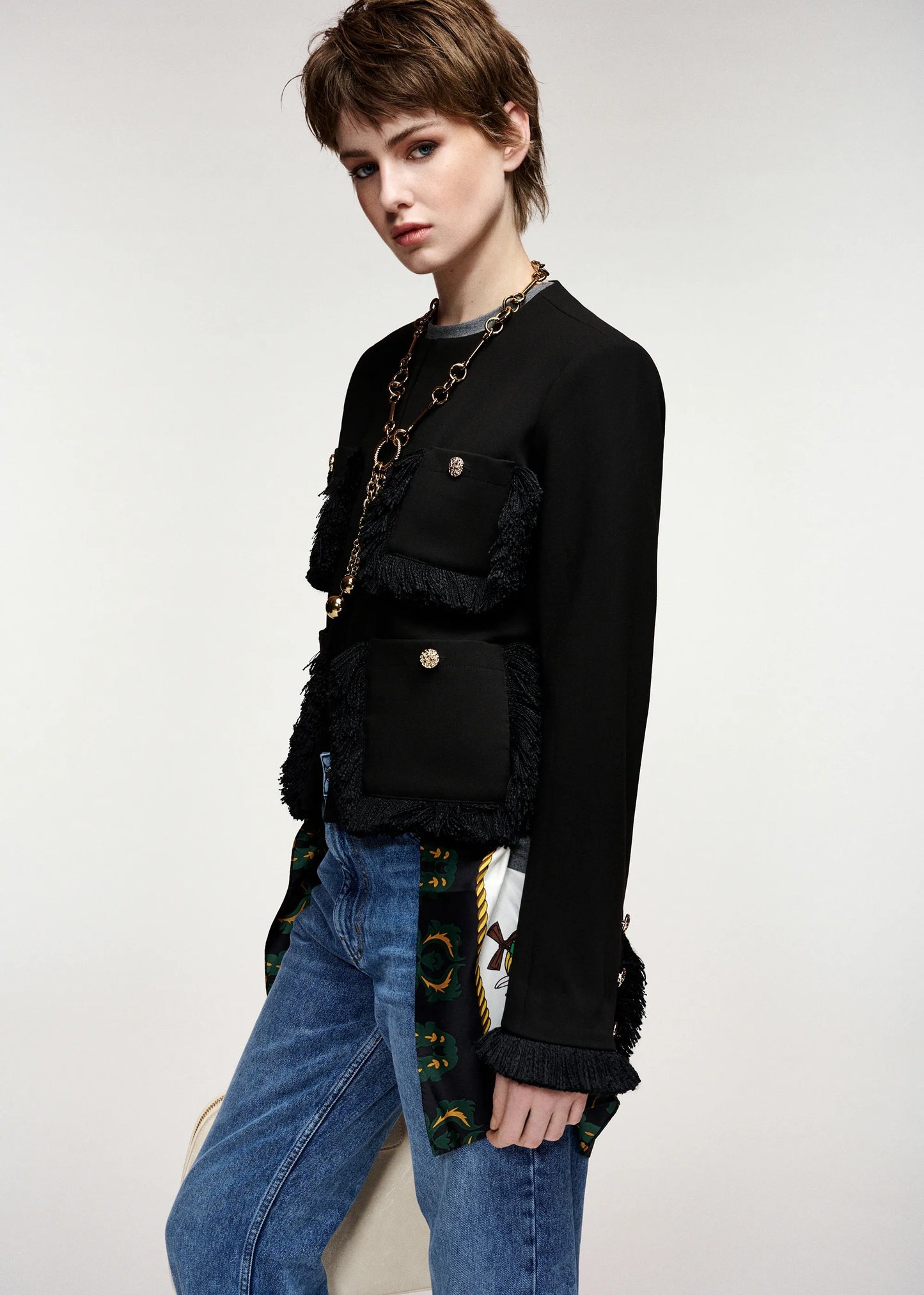 Kinetic Fringed Jacket in Black