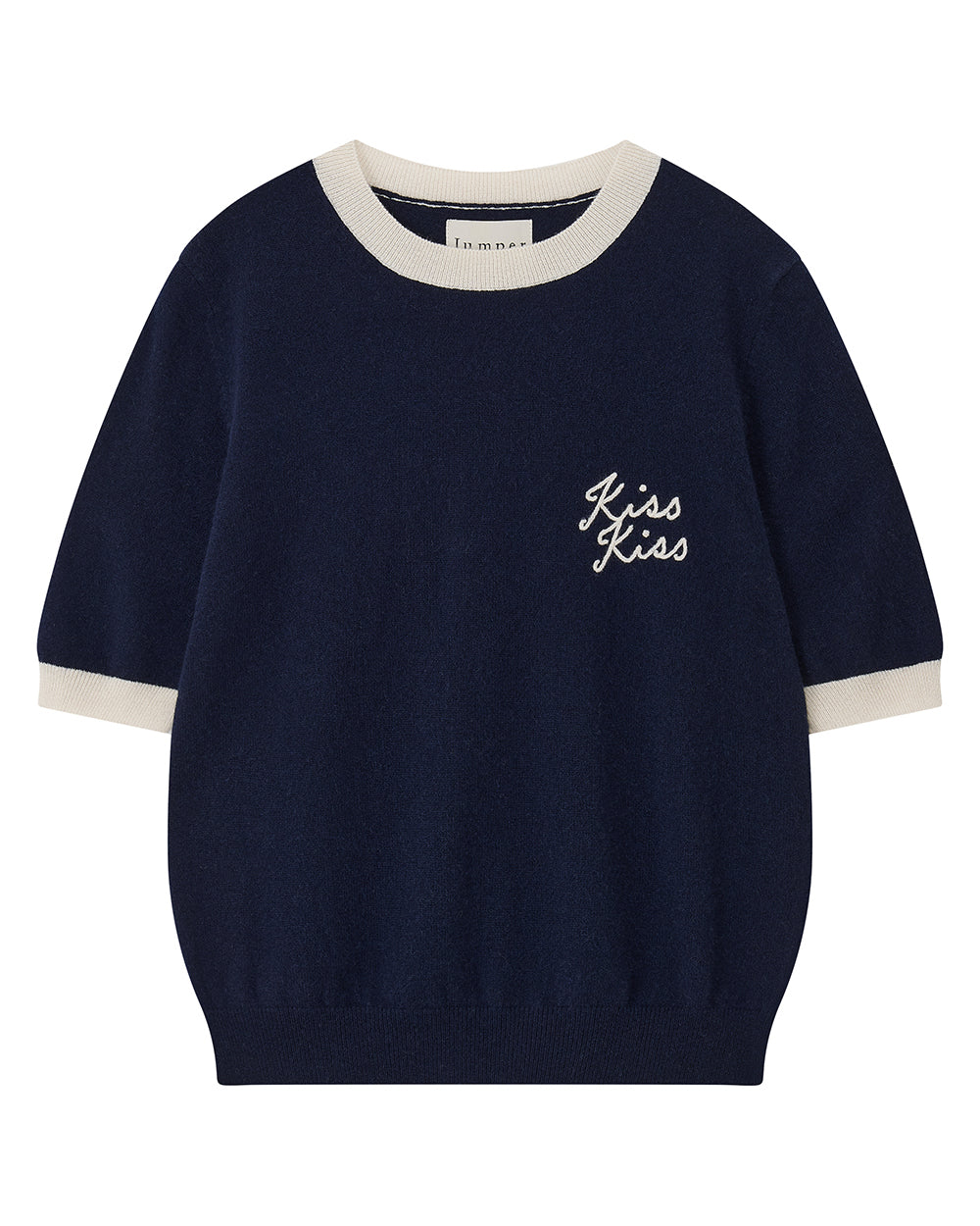 Kiss Kiss Ringer Cashmere T-Shirt Navy