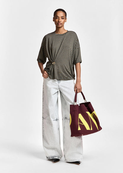 Kriss Striped T-Shirt With Brooch in Khaki Stripe