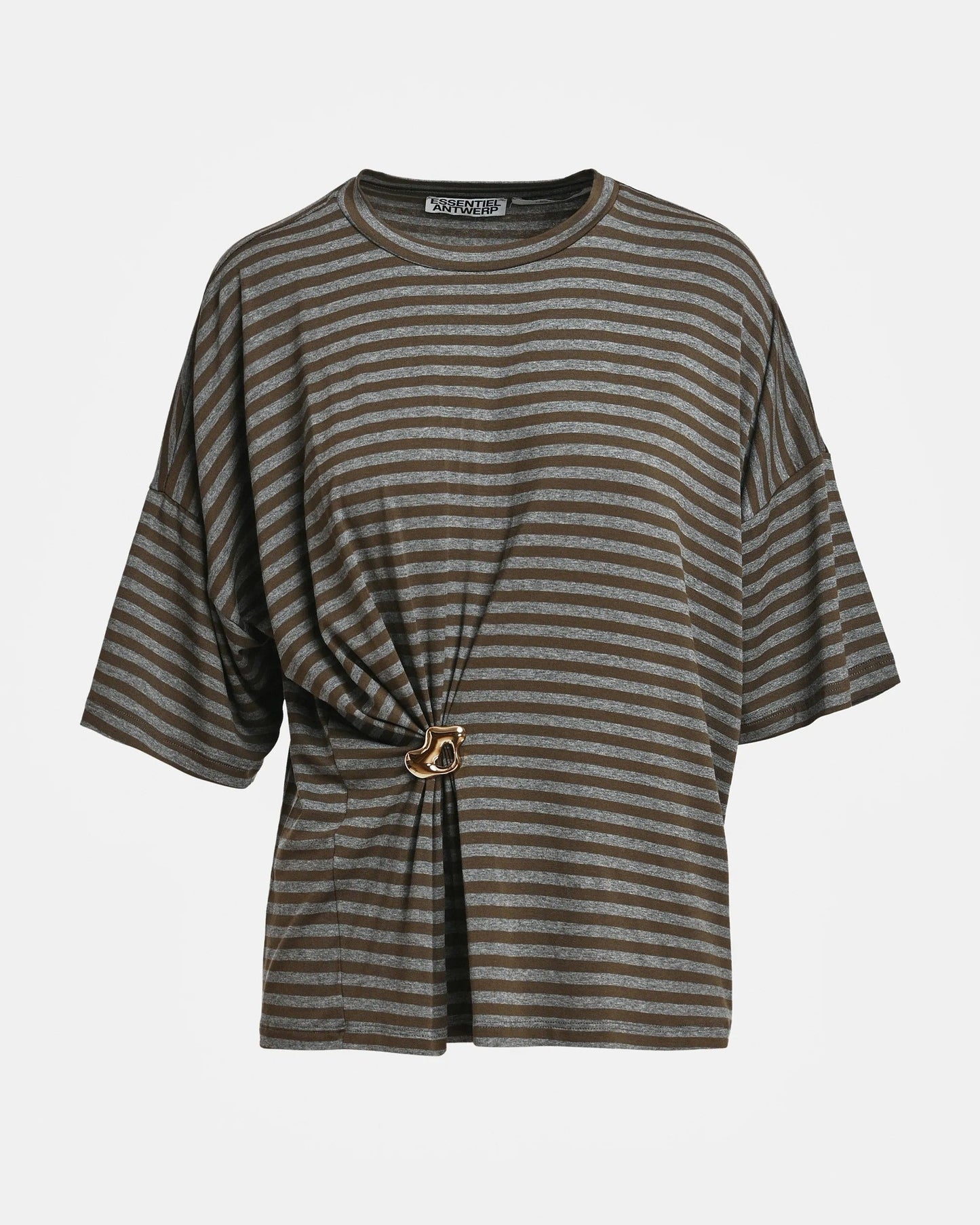 Kriss Striped T-Shirt With Brooch in Khaki Stripe