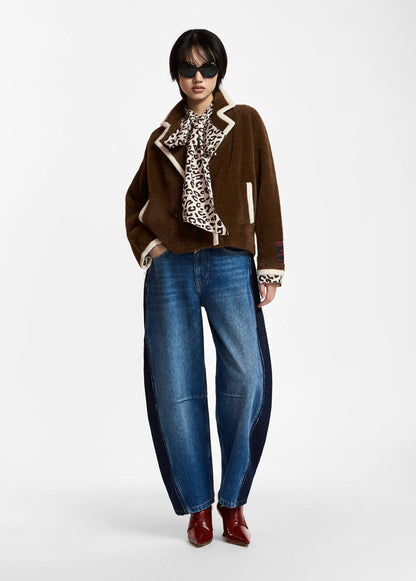 Kugar Contrast Cardigan in Brown