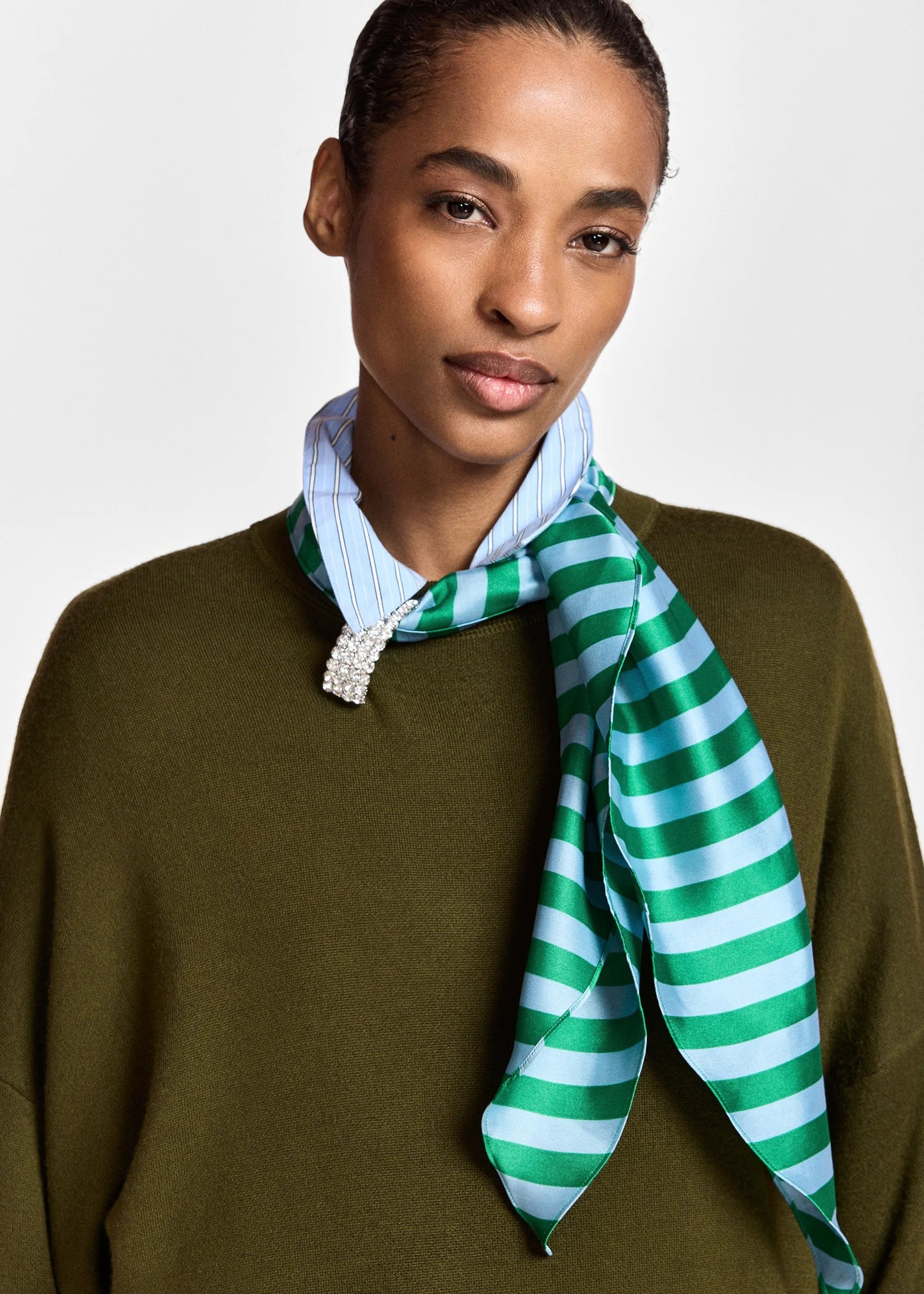 Kurtis Khaki Sweater With Embellished Scarf