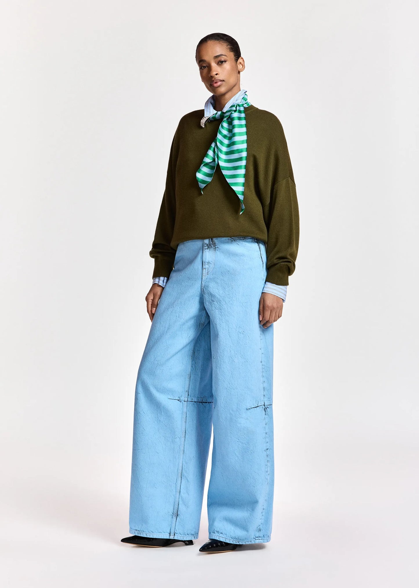 Kurtis Khaki Sweater With Embellished Scarf