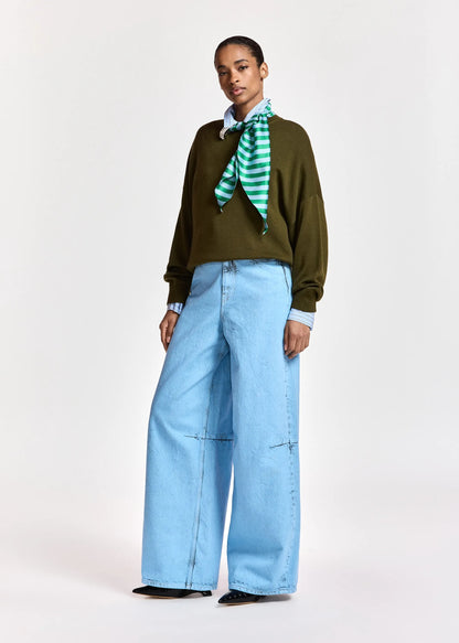 Kurtis Khaki Sweater With Embellished Scarf