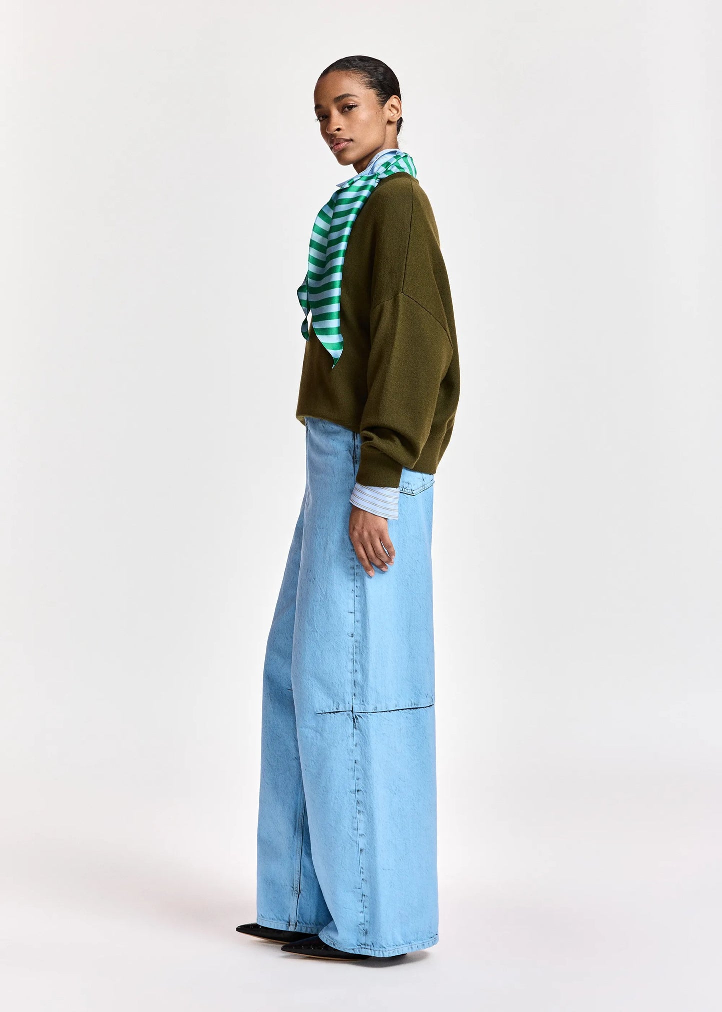 Kurtis Khaki Sweater With Embellished Scarf