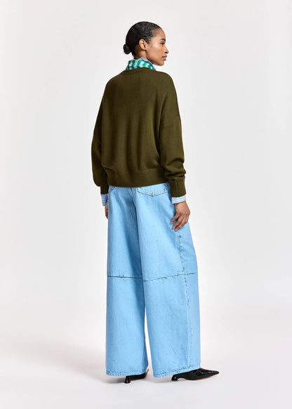 Kurtis Khaki Sweater With Embellished Scarf