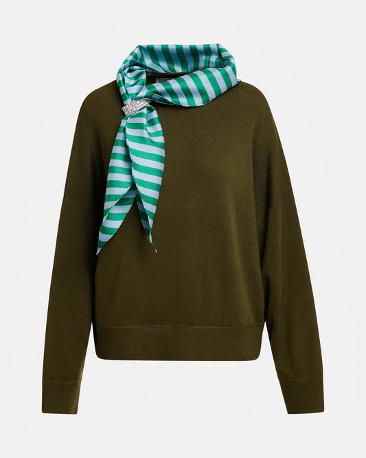 Kurtis Khaki Sweater With Embellished Scarf