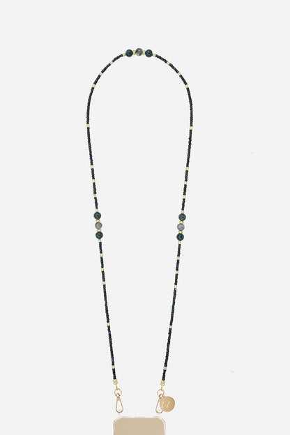 Iris Beaded Phone Chain - Black Pearls