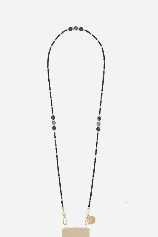 Iris Beaded Phone Chain - Black Pearls