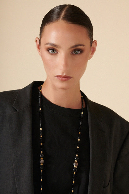 Iris Beaded Phone Chain - Black Pearls
