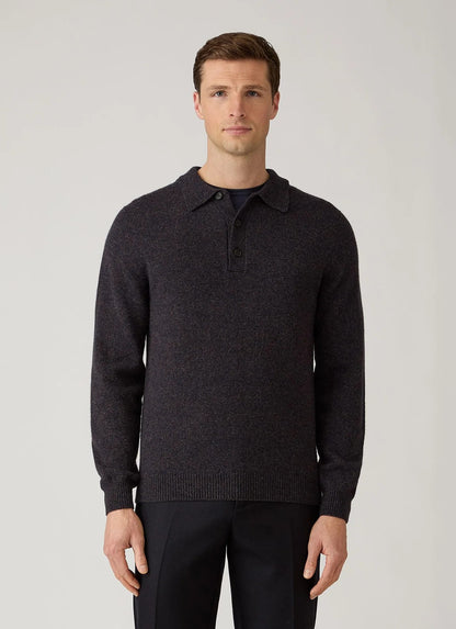 Lambswool Knitted Polo Shirt - Midnight Navy Twist