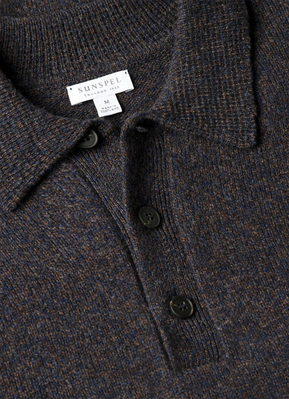Lambswool Knitted Polo Shirt - Midnight Navy Twist