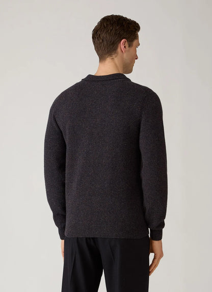 Lambswool Knitted Polo Shirt - Midnight Navy Twist