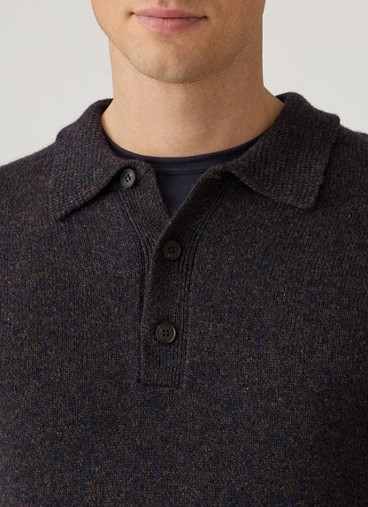 Lambswool Knitted Polo Shirt - Midnight Navy Twist