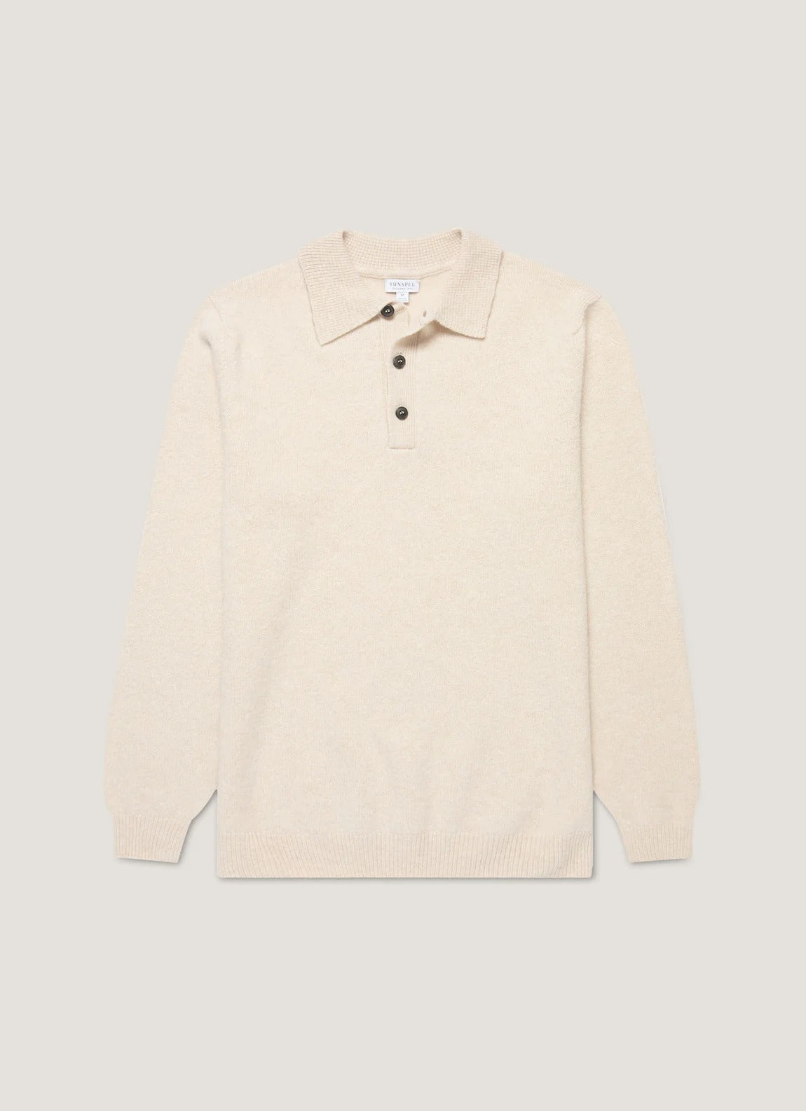 Lambswool Knitted Polo Shirt - Oatmeal Melange