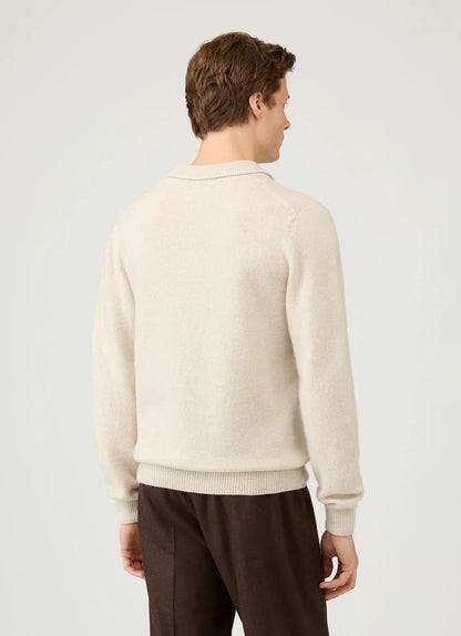 Lambswool Knitted Polo Shirt - Oatmeal Melange