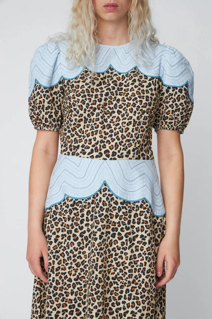 Leopard Midi Dress with Embroidery