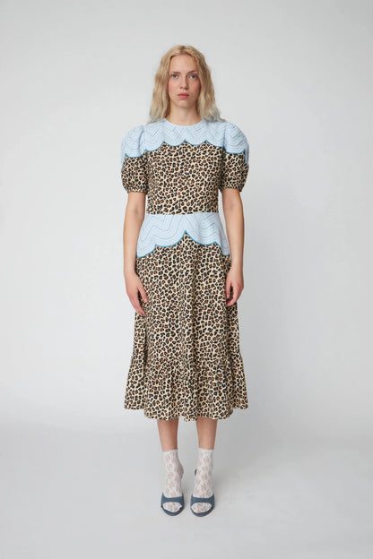 Leopard Midi Dress with Embroidery