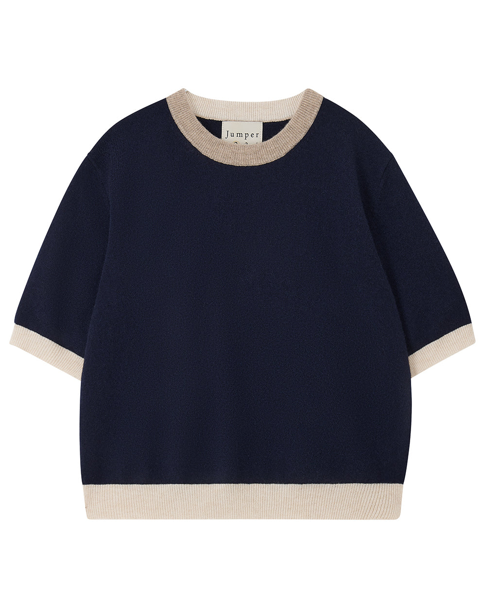 Many Contrast Knitted Cashmere T-Shirt Navy