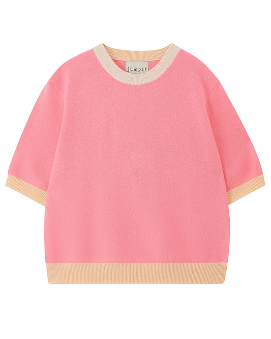 Many Contrast Knitted T-Shirt Pink