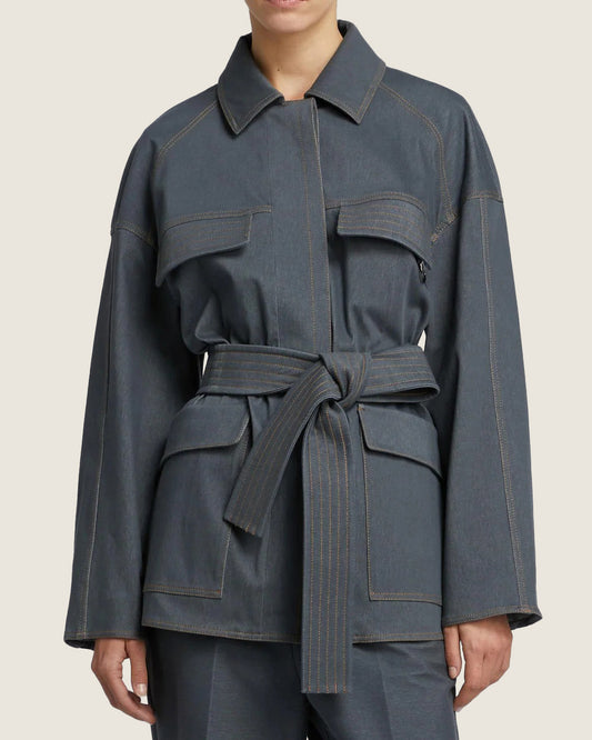 MM Belted Stretch Denim Jacket