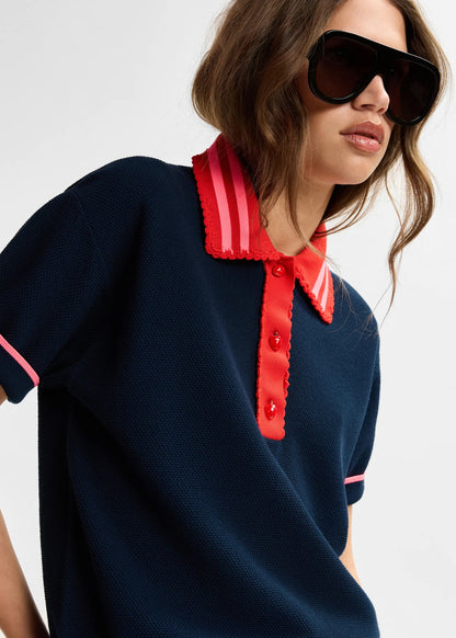 Kontrast Knitted Polo - Navy