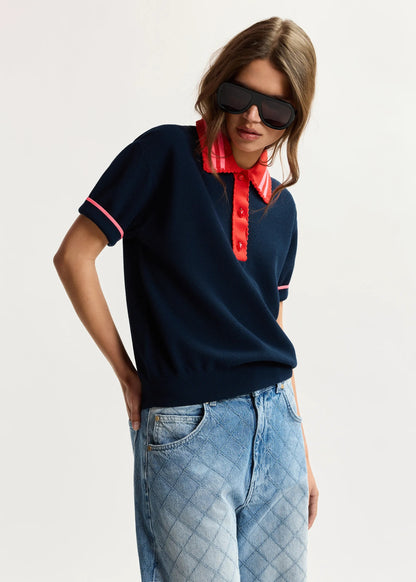 Kontrast Knitted Polo - Navy