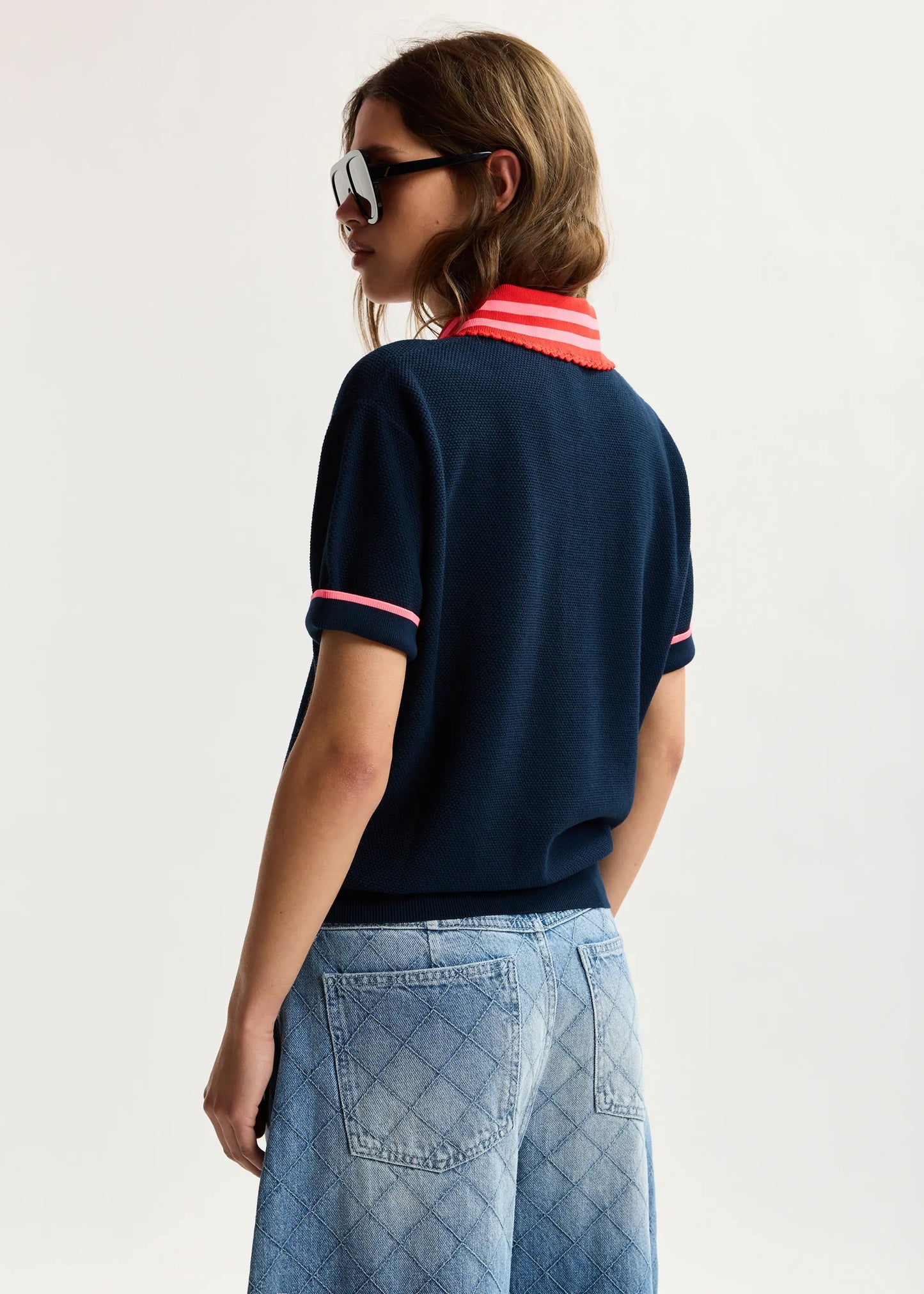 Kontrast Knitted Polo - Navy