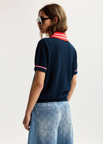 Kontrast Knitted Polo - Navy
