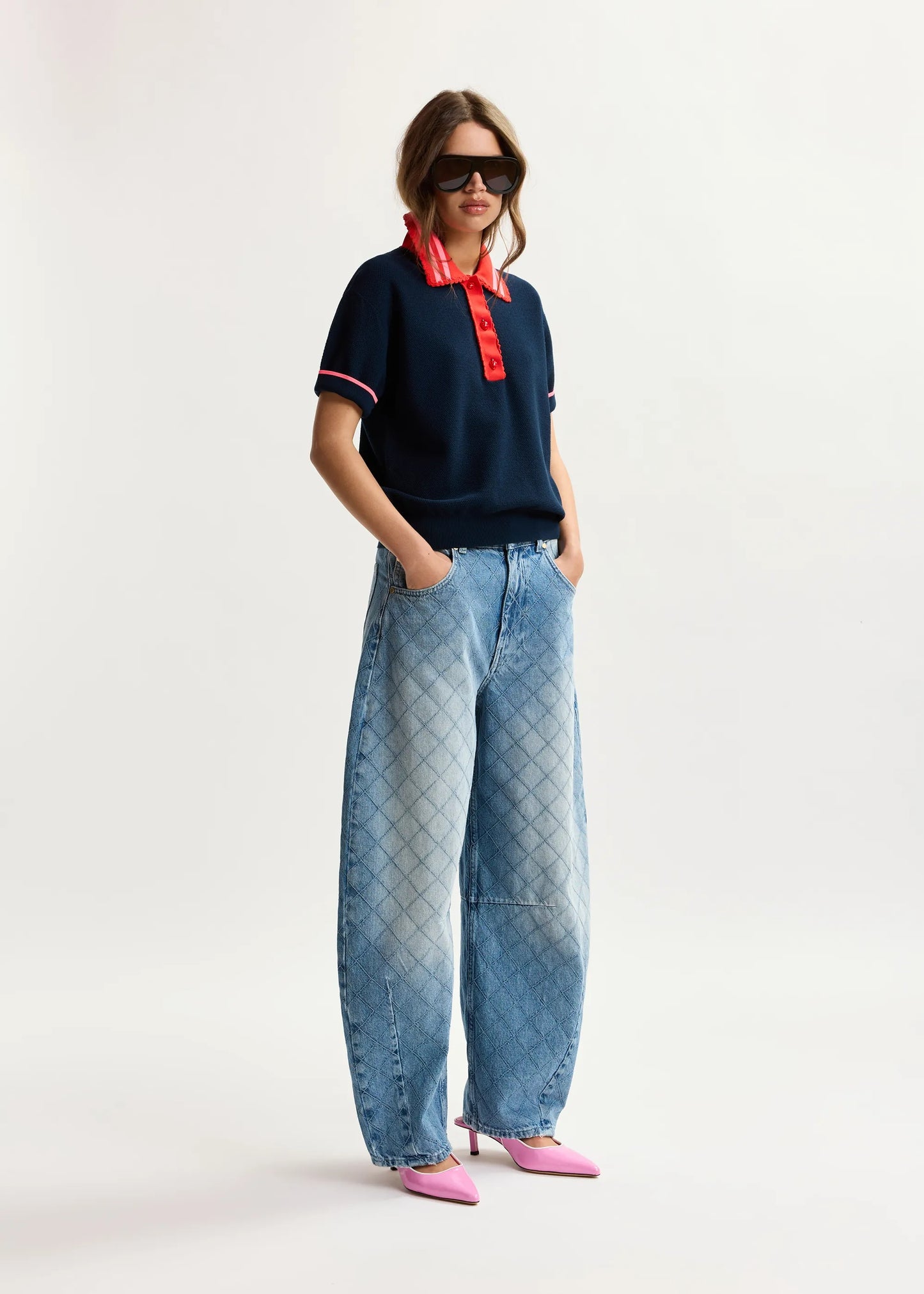 Kontrast Knitted Polo - Navy