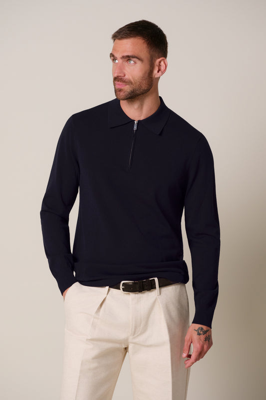 Half Zip Long Sleeve Polo Navy
