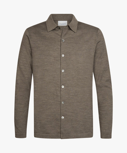 Full Button Long Sleeve Polo Brown