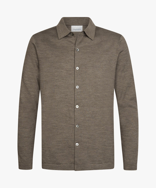 Full Button Long Sleeve Polo Brown