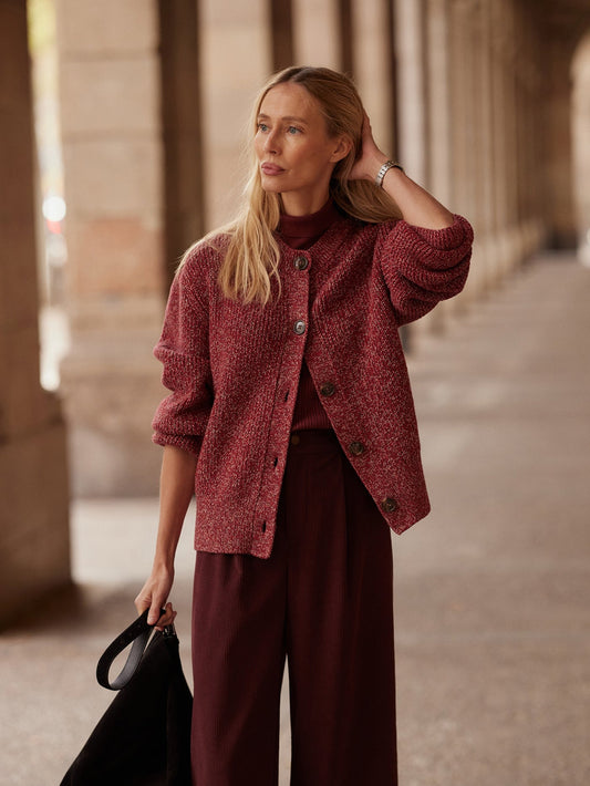 Patricia Rib Cardigan – Red Flecked