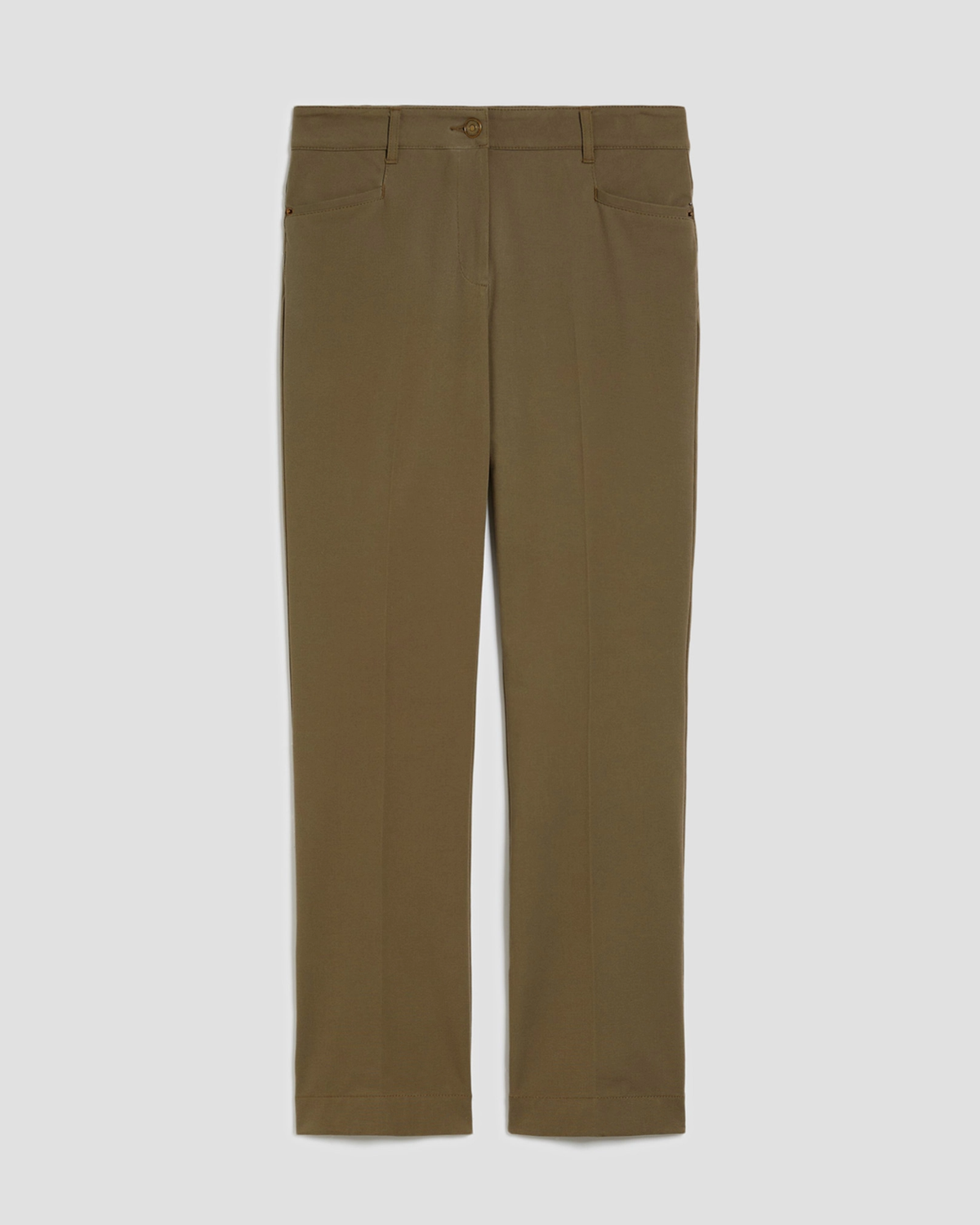 Mini-Flared Twill Trousers in Khaki