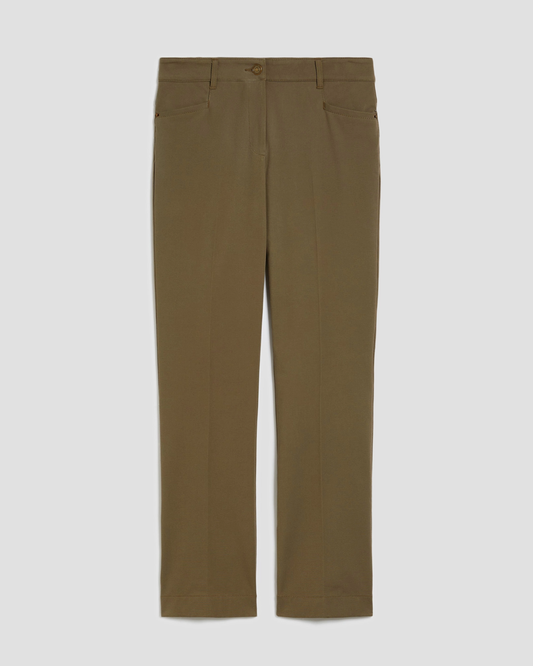 Mini-Flared Twill Trousers in Khaki