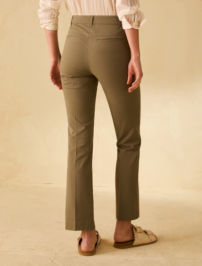 Mini-Flared Twill Trousers in Khaki