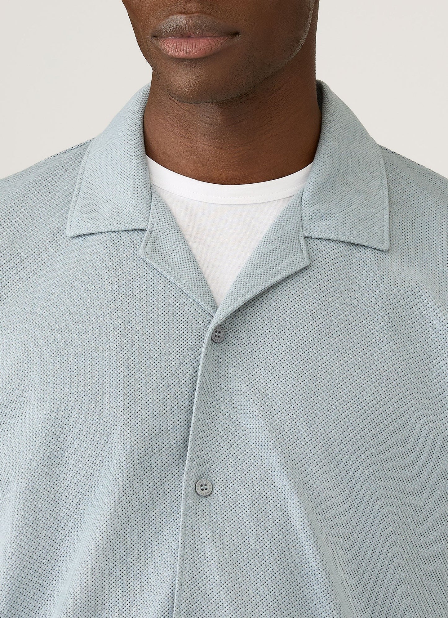 Riviera Camp Collar Polo in Stone Blue