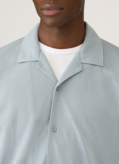 Riviera Camp Collar Polo in Stone Blue