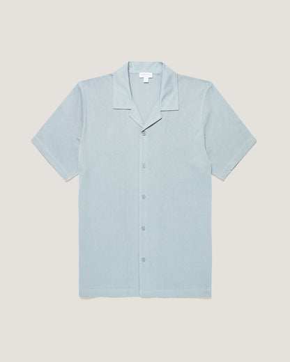 Riviera Camp Collar Polo in Stone Blue