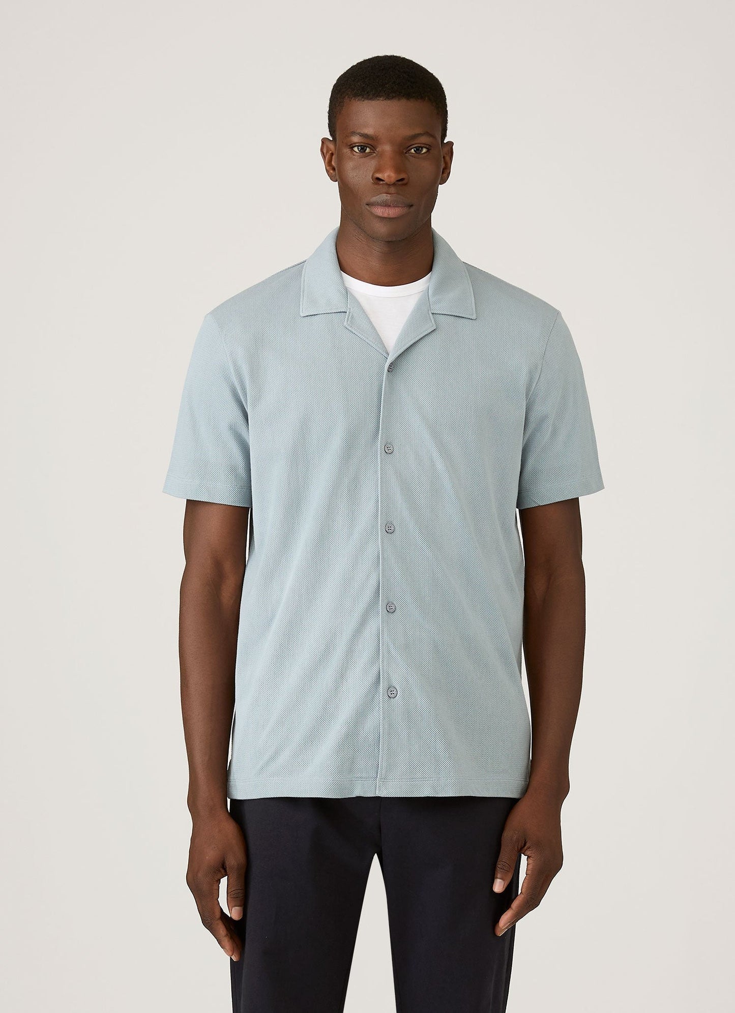 Riviera Camp Collar Polo in Stone Blue