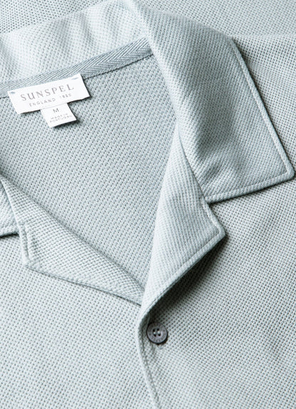 Riviera Camp Collar Polo in Stone Blue