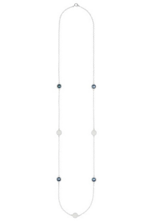 Long Blue Pearl Station Necklace