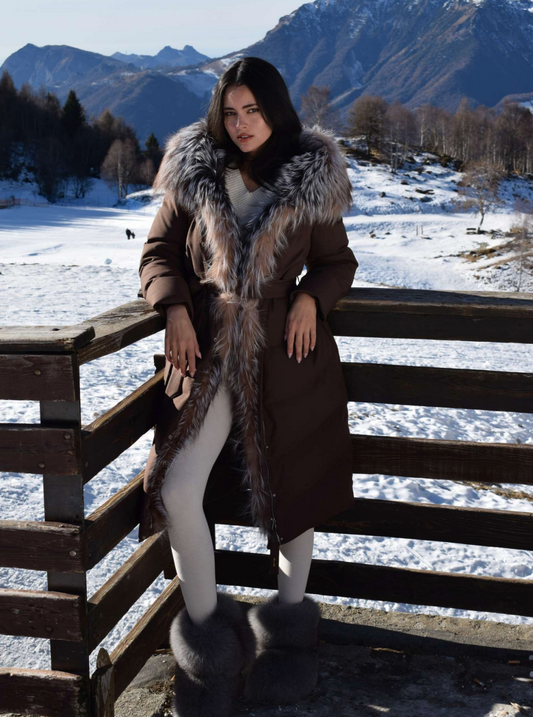 DLB Long Faux Puffer - Brown