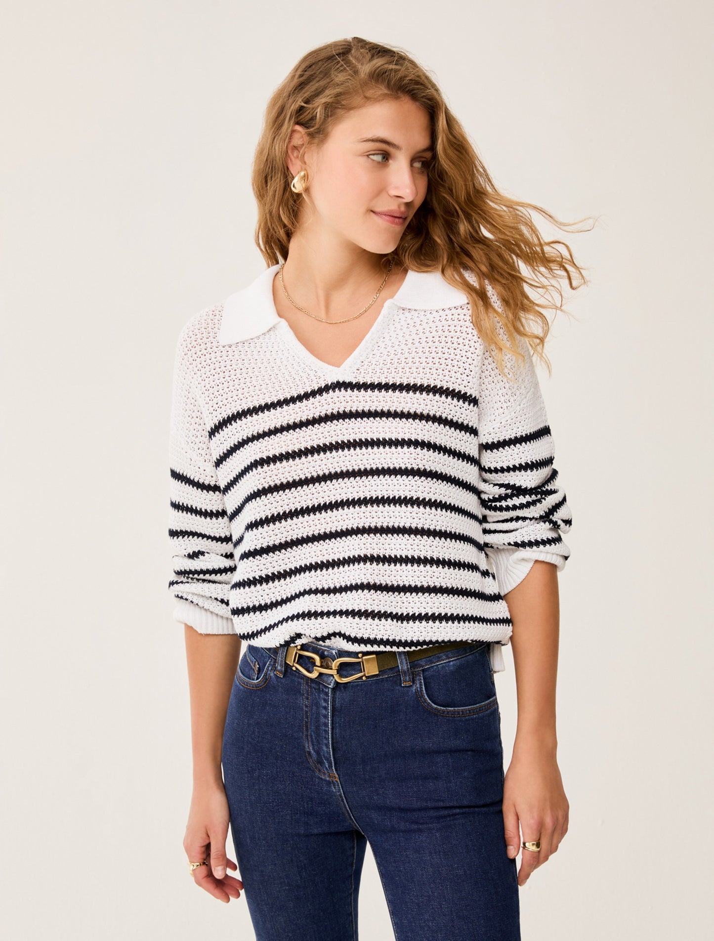 Striped Cotton Polo Sweater