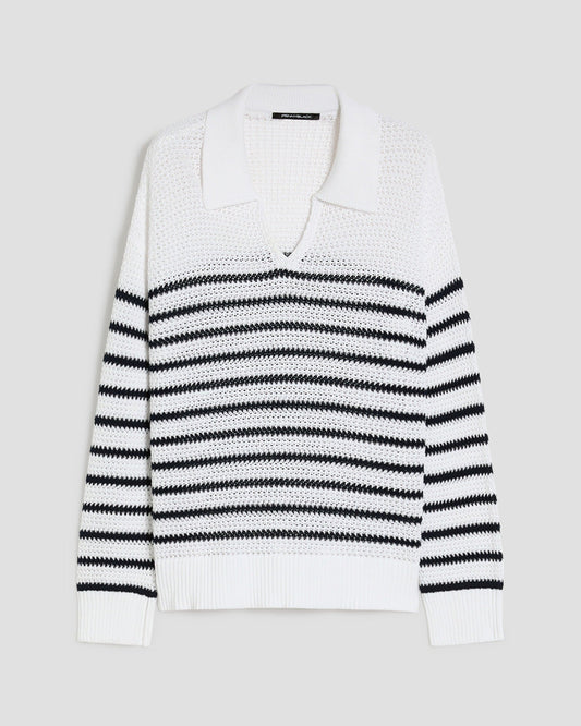 Striped Cotton Polo Sweater